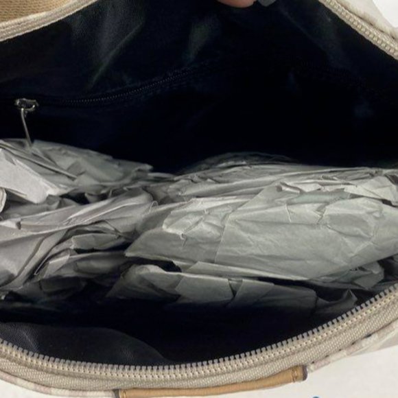 Tahari Womens Sand/Gray Striped Vegan Leather Double Handle Satchel Tote Handbag - Picture 6 of 6